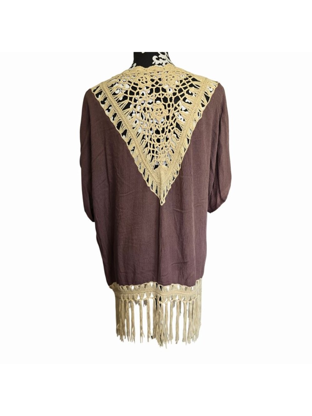 Umgee M/L Boho Cardigan Purple Fringe Lace Crochet Open Front Festival